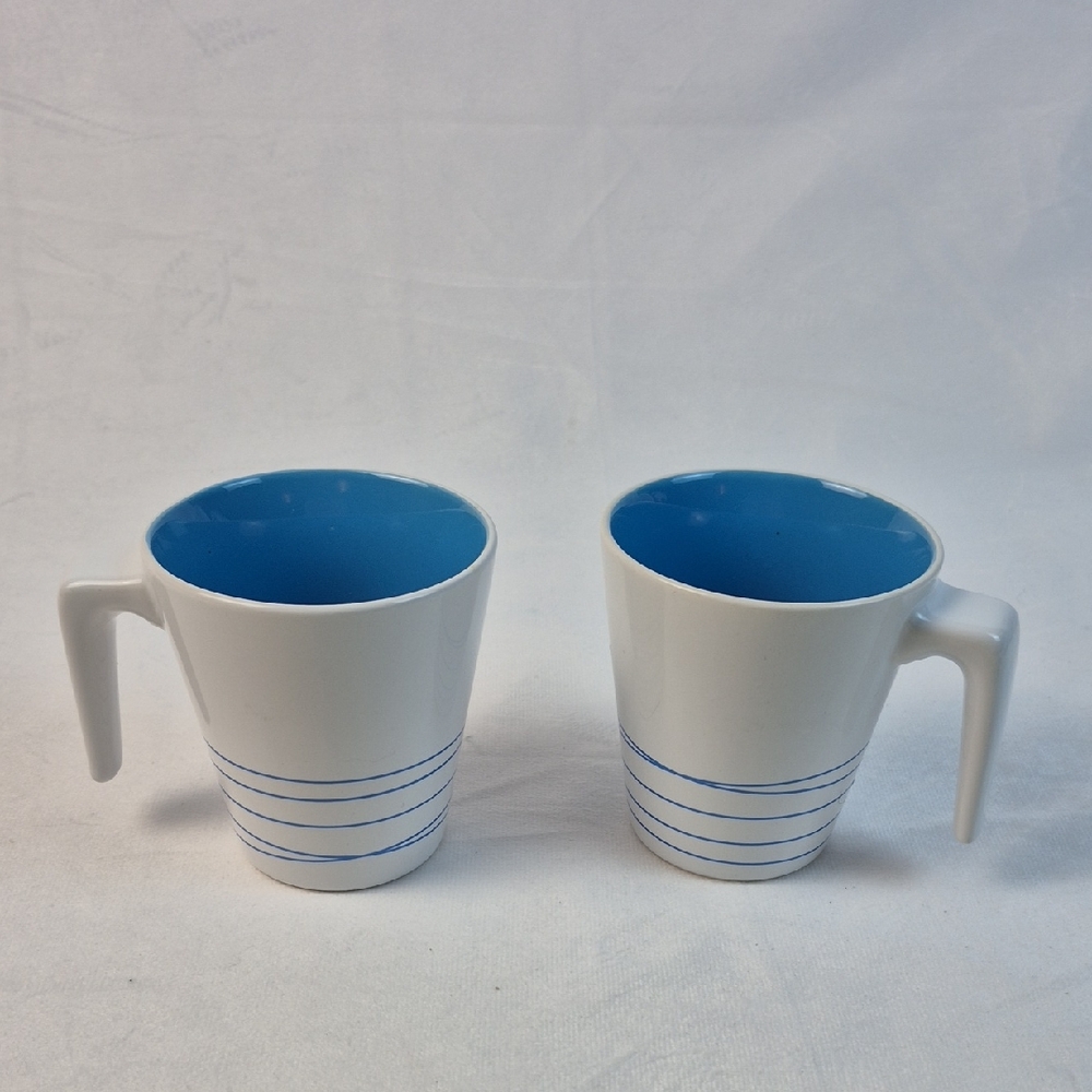 IKEA HURRIG Scandinavian White Blue Coffee Tea Mugs Cups Lot of 2 - # 15199